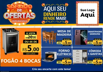 Modelo de Encarte para Encarte A4 Horizontal com o tema Sábado de Ofertas Imperdíveis para Móveis e Eletro