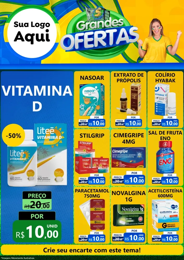 Modelo de Encarte para Encarte A4 Vertical com o tema Grandes Ofertas para Farmácia
