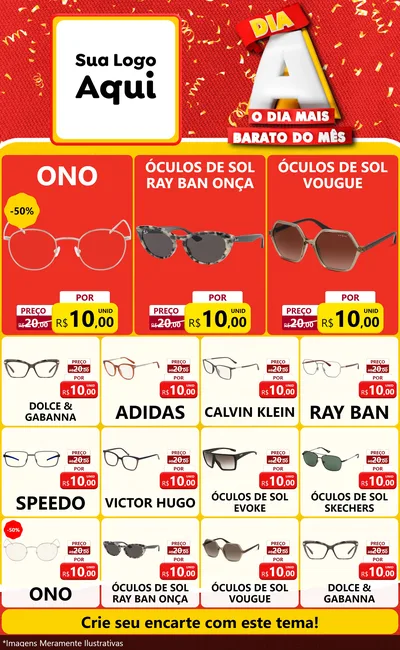 Modelo de Encarte para Encarte Grande com o tema Dia A o Dia Mais Barato do Mês para Óticas