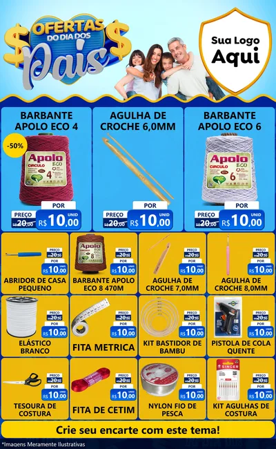 Modelo de Encarte para Encarte Grande com o tema Ofertas do Dia dos Pais para Armarinho e Aviamentos
