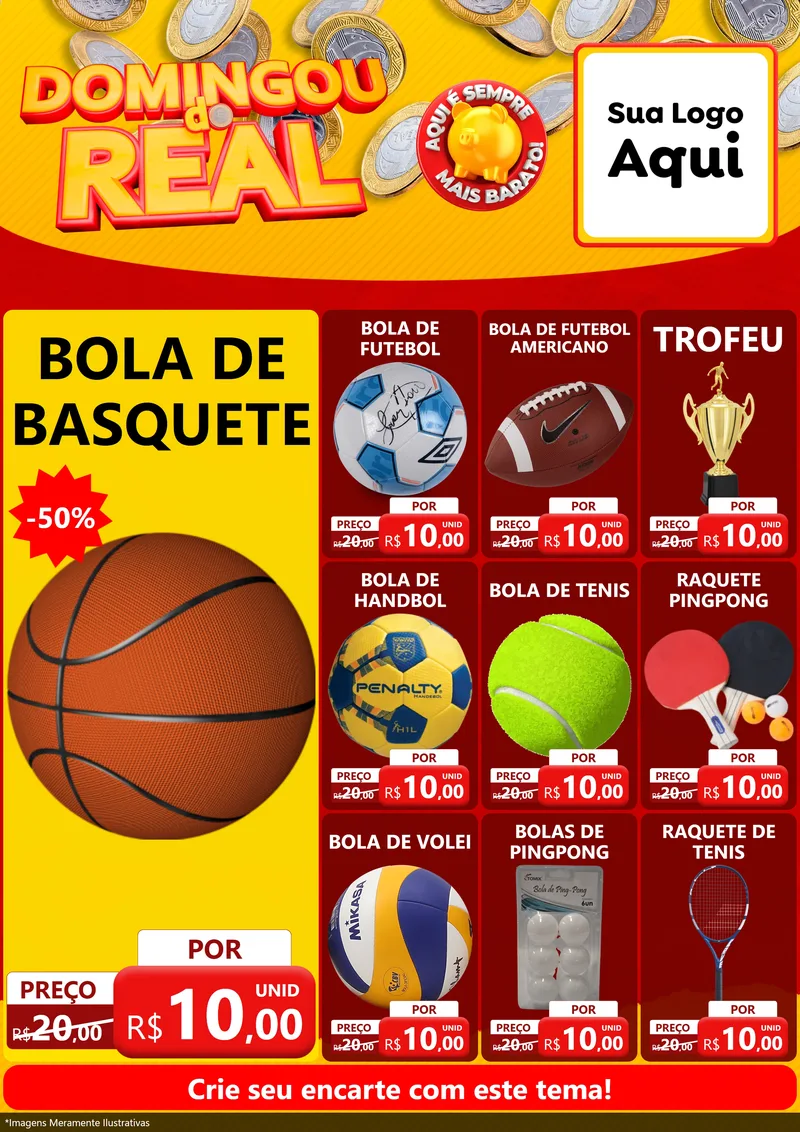 Modelo de Encarte para Encarte A4 Vertical com o tema Domingou do Real para Artigos Esportivos