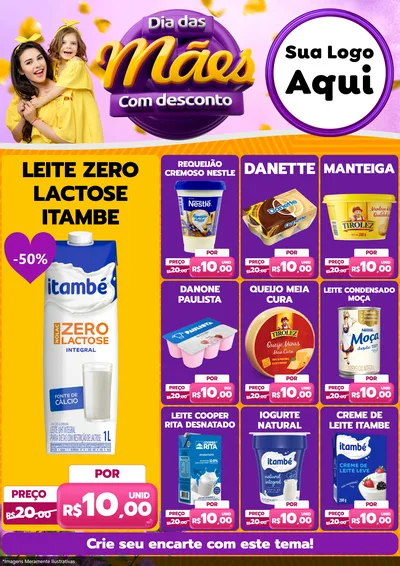 Modelo de Encarte para Encarte A4 Vertical com o tema Dia das Mães com Desconto para Frios e Laticínios