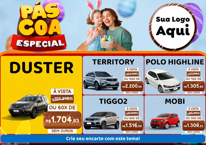 Modelo de Encarte para Encarte A4 Horizontal com o tema Páscoa Especial para Concessionaria de Carros