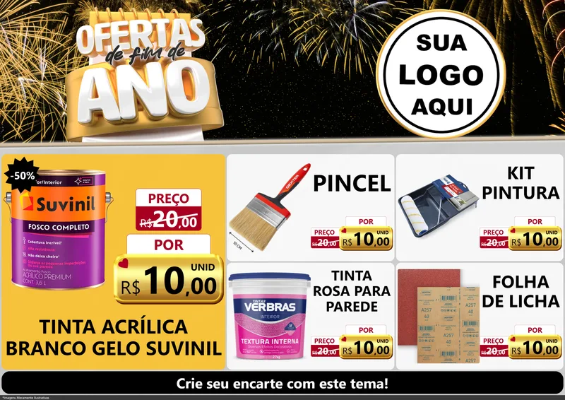 Modelo de Encarte para Encarte A4 Horizontal com o tema Ofertas de Fim de Ano para Tintas e Ferramentas