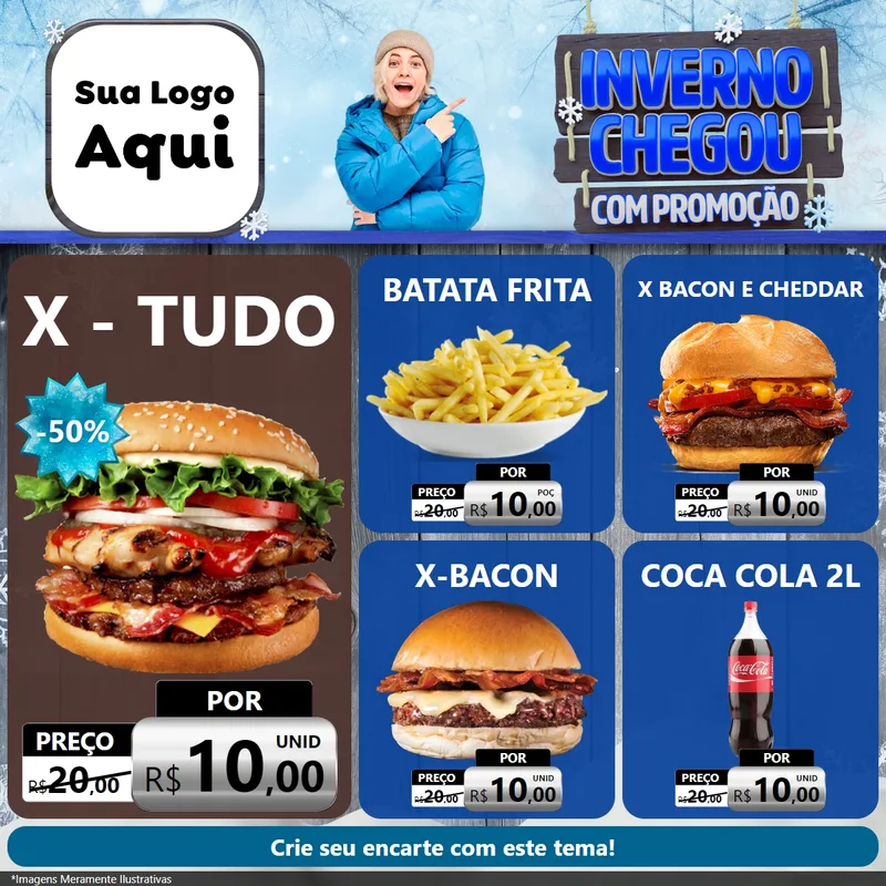 Modelo de Rede Social para Feed Facebook com o tema Inverno Chegou Com Promoção para Hamburgueria