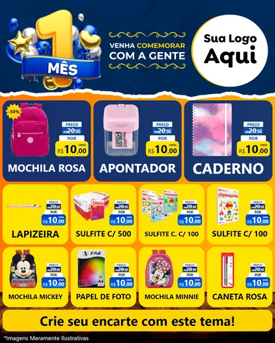 Modelo de Rede Social para Feed Instagram com o tema Um Mês de Aniversário para Papelaria