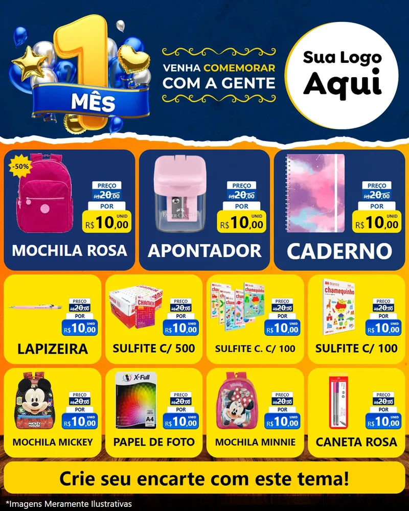 Modelo de Rede Social para Feed Instagram com o tema Um Mês de Aniversário para Papelaria