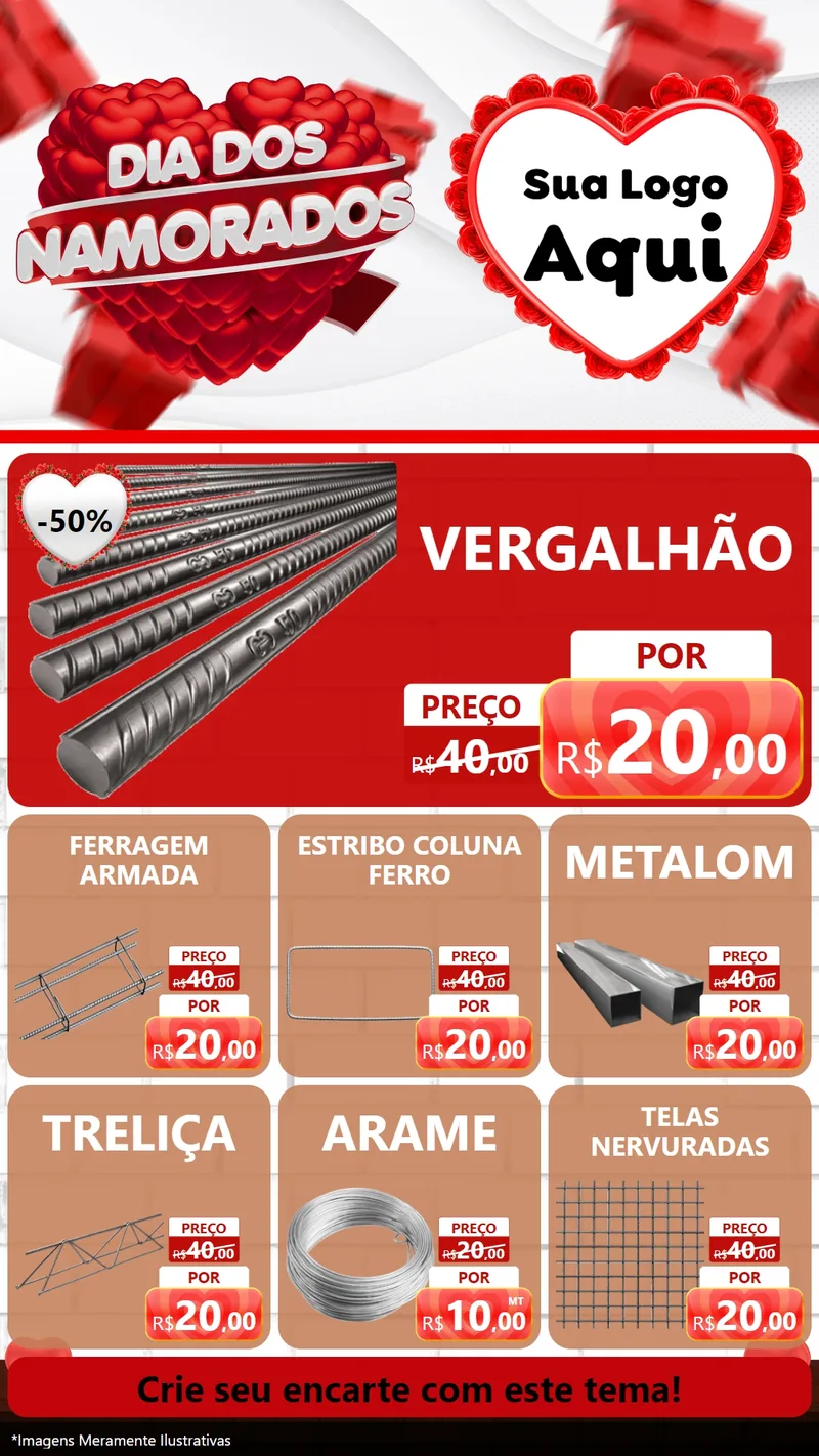Modelo de Rede Social para Stories com o tema Dia dos Namorados para Ferragens