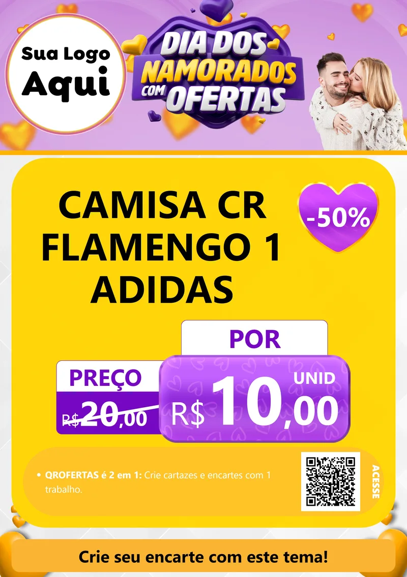 Modelo de Cartaz para Cartaz A4 Vertical com o tema Dia Dos Namorados Com Ofertas para Roupas e acessórios