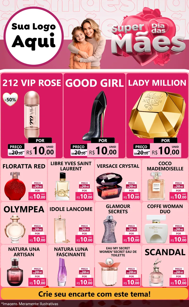Modelo de Encarte para Encarte Grande com o tema Super Dia Das Mães para Perfumes