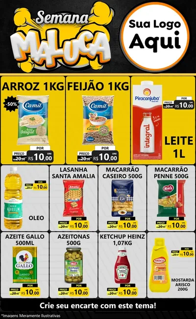 Modelo de Encarte para Encarte Grande com o tema Semana Maluca para Supermercado
