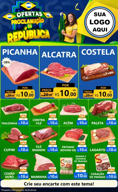 Modelo de Encarte para Encarte Grande com o tema Ofertas Proclamação da República para Açougue
