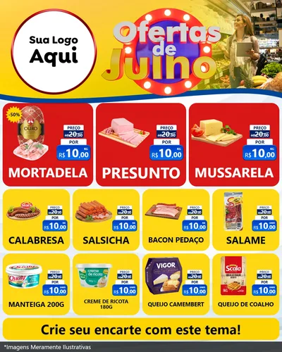Modelo de Rede Social para Feed Instagram com o tema Ofertas de Julho para Frios e Laticínios