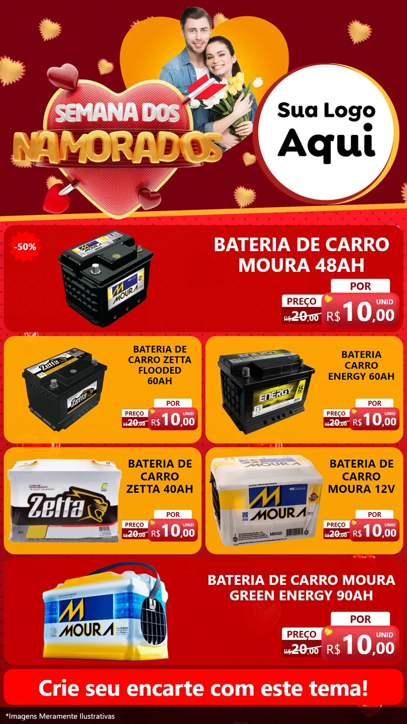 Modelo de TV para TV Vertical com o tema Semana dos Namorados para Baterias Elétricas