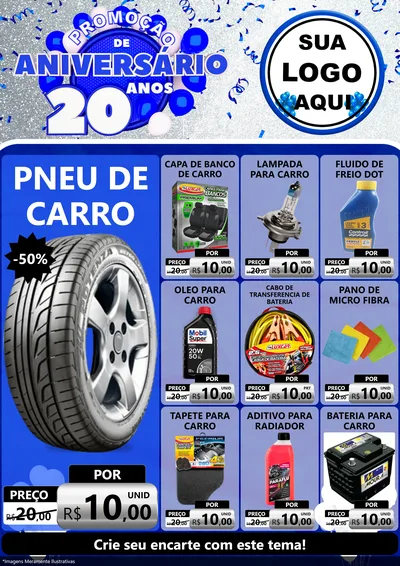 Modelo de Encarte para Encarte A4 Vertical com o tema Promoção de Aniversário - 20 Anos para Auto peças