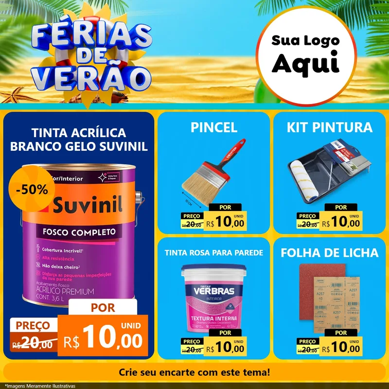 Modelo de Rede Social para Feed Facebook com o tema Férias de Verão para Tintas e Ferramentas