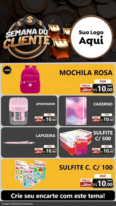 Modelo de TV para TV Vertical com o tema Semana do Cliente para Papelaria