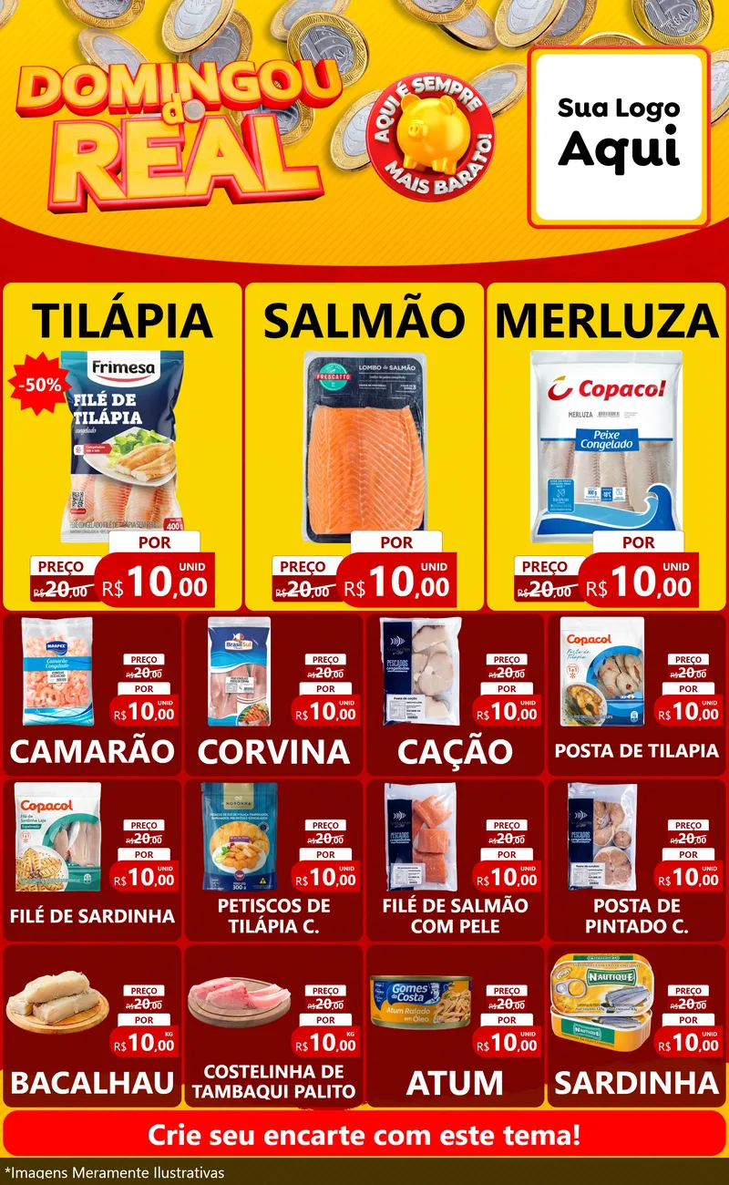 Modelo de Encarte para Encarte Grande com o tema Domingou do Real para Peixaria