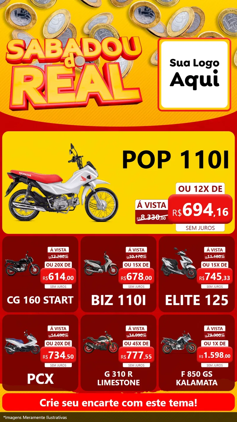 Modelo de Rede Social para Stories com o tema Sabadou do Real para Concessionaria de Motos