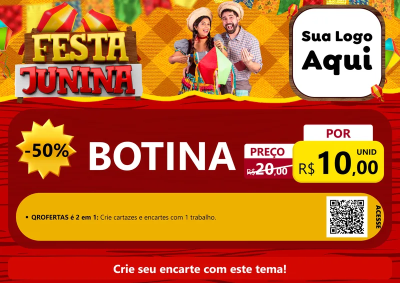 Modelo de Cartaz para Cartaz A4 Horizontal com o tema Festa Junina para Agropecuária