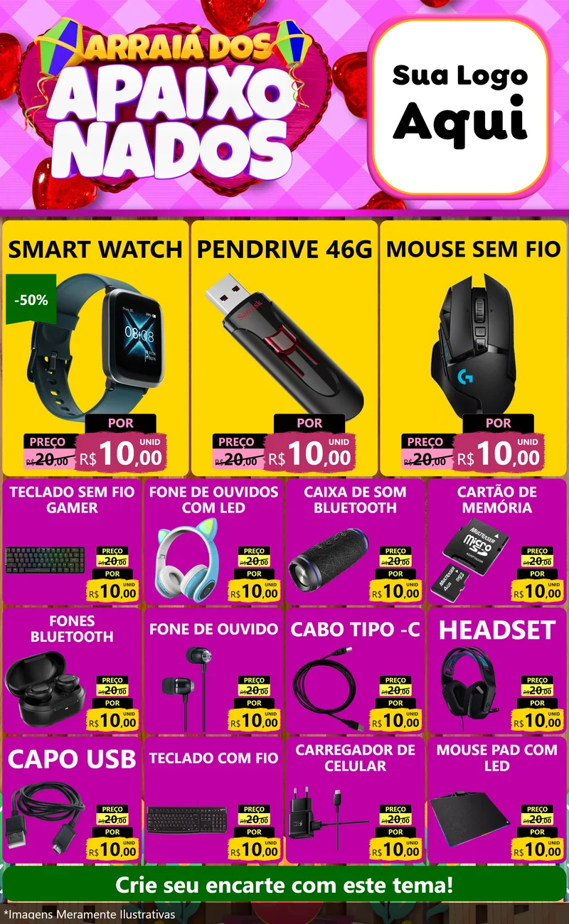 Modelo de Encarte para Encarte Grande com o tema Arraiá dos Apaixonados para Informática