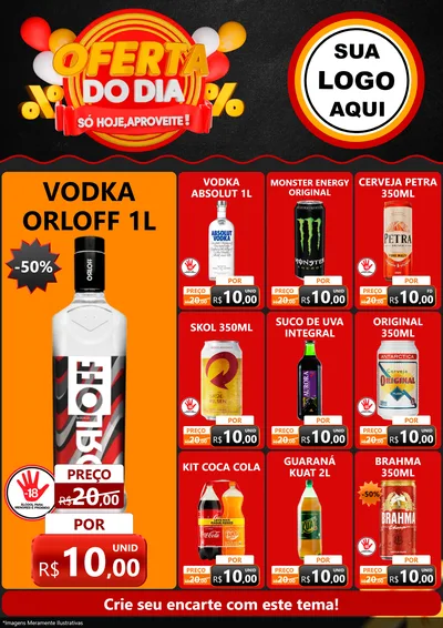 Modelo de Encarte para Encarte A4 Vertical com o tema Oferta do Dia - Só hoje, Aproveite! para Distribuidora de bebidas
