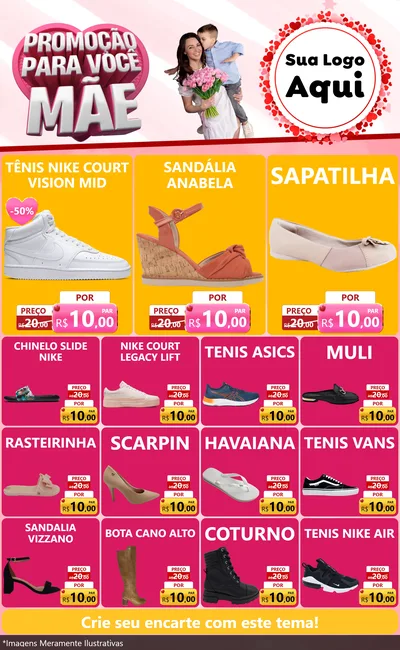 Modelo de Encarte para Encarte Grande com o tema Promoção Para Você Mãe para Calçados