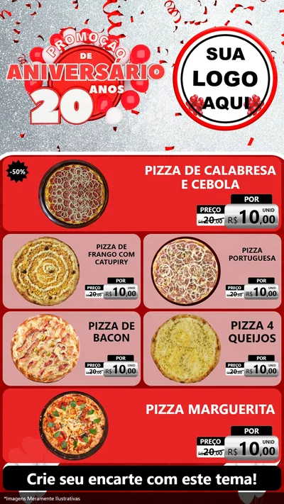 Modelo de TV para TV Vertical com o tema Promoção de Aniversário - 20 Anos para Pizzaria