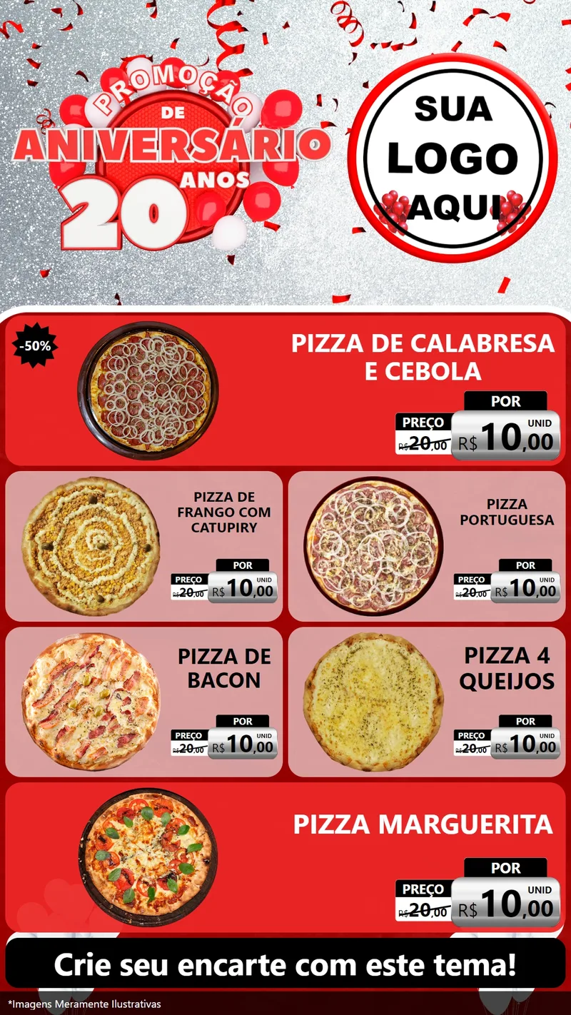 Modelo de TV para TV Vertical com o tema Promoção de Aniversário - 20 Anos para Pizzaria