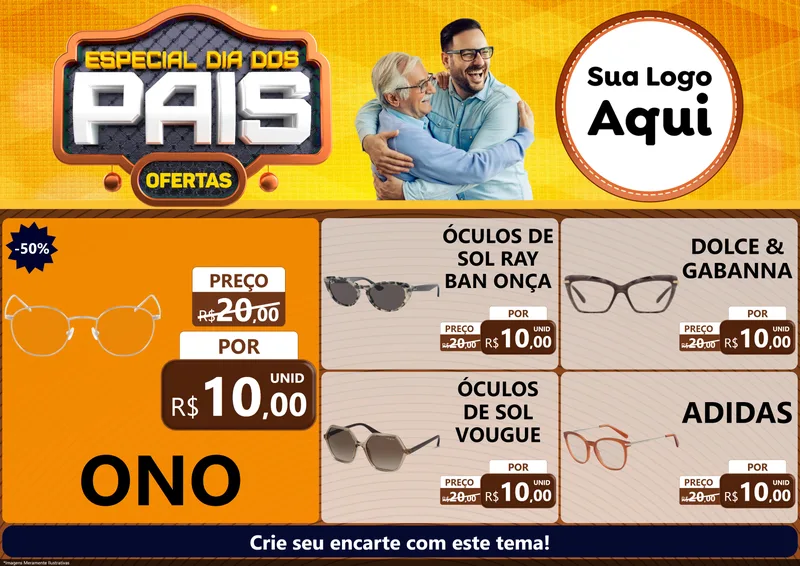 Modelo de Encarte para Encarte A4 Horizontal com o tema Especial Dia dos Pais para Óticas