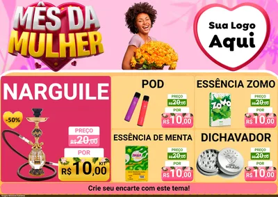Modelo de Encarte para Encarte A4 Horizontal com o tema Mês da Mulher para Tabacaria