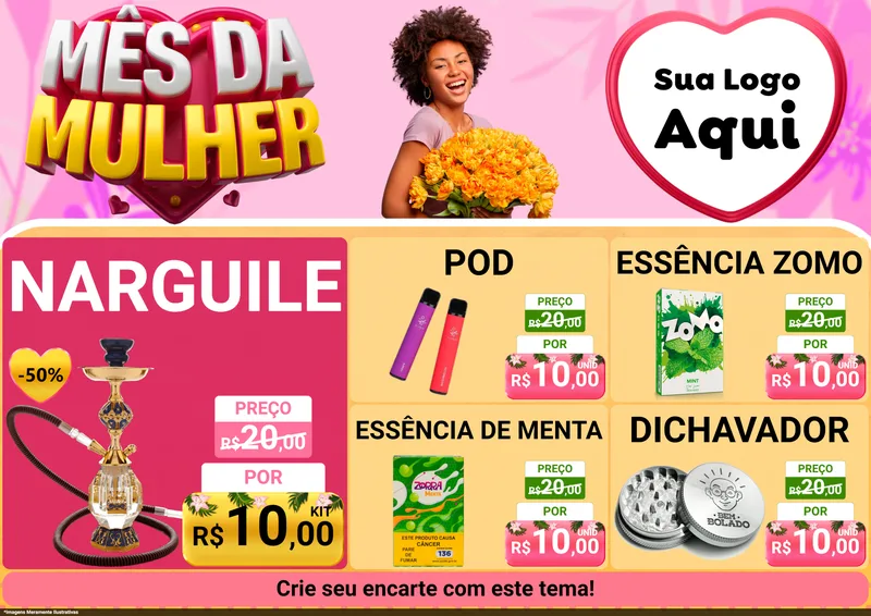 Modelo de Encarte para Encarte A4 Horizontal com o tema Mês da Mulher para Tabacaria