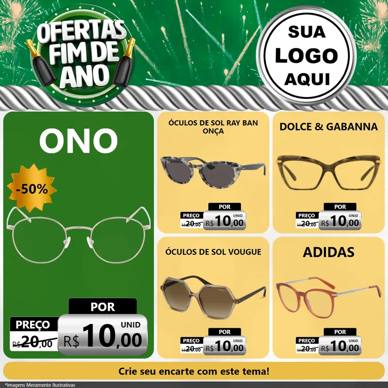 Modelo de Rede Social para Feed Facebook com o tema Ofertas Fim de Ano para Óticas
