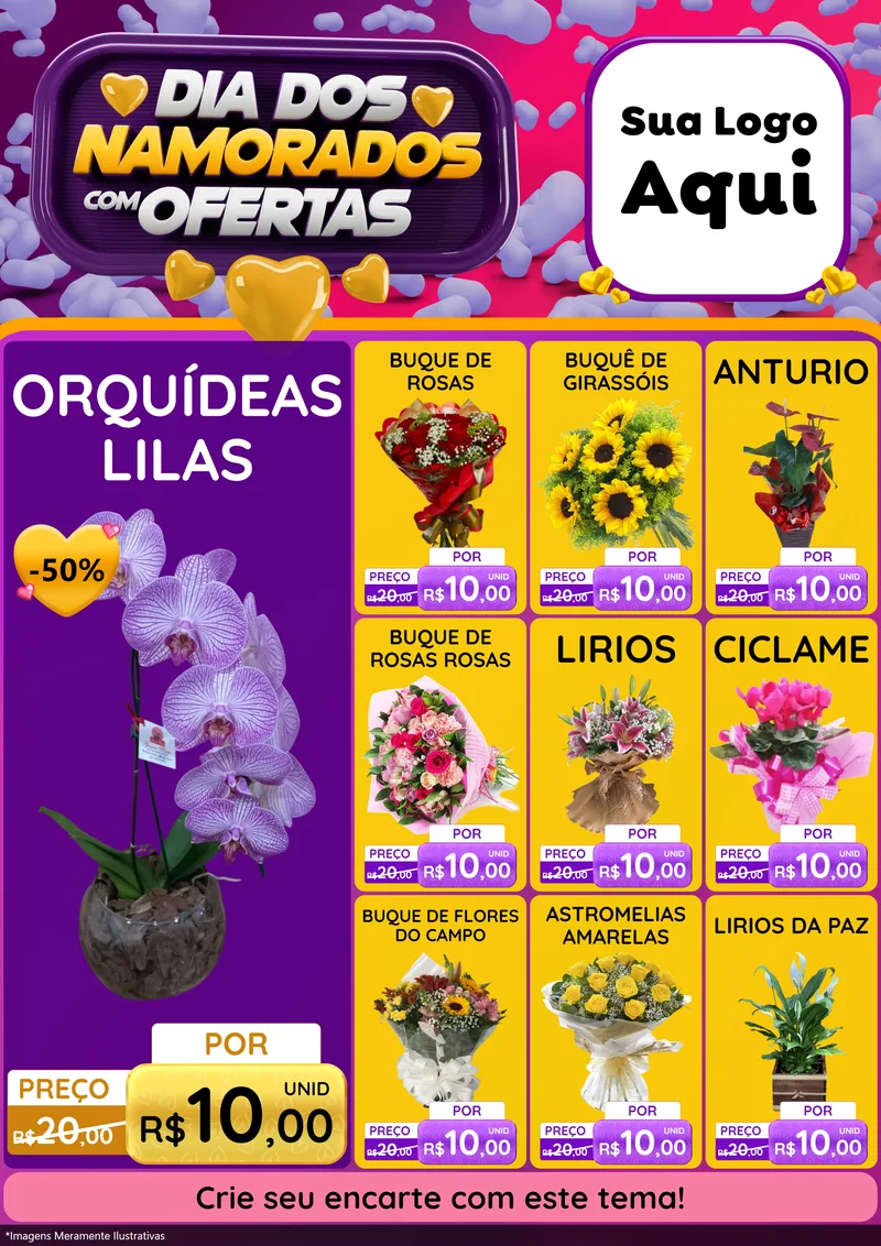 Modelo de Encarte para Encarte A4 Vertical com o tema Dia Dos Namorados Com Ofertas para Floricultura e jardim