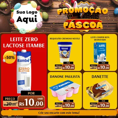 Modelo de Rede Social para Feed Facebook com o tema Promoção Páscoa para Frios e Laticínios