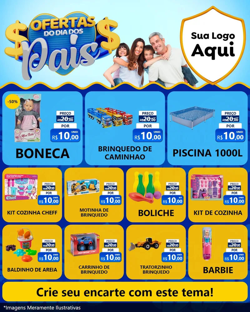Modelo de Rede Social para Feed Instagram com o tema Ofertas do Dia dos Pais para Brinquedos