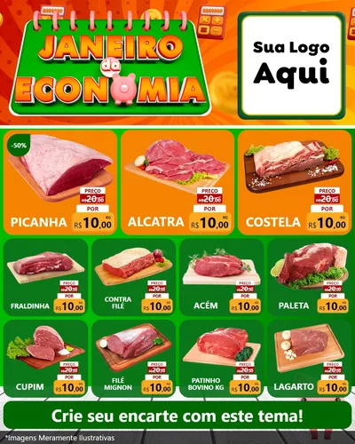 Modelo de Rede Social para Feed Instagram com o tema Janeiro da Economia para Açougue
