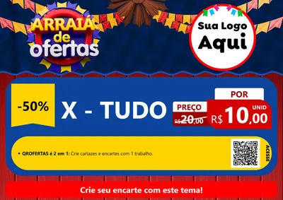 Modelo de Cartaz para Cartaz A4 Horizontal com o tema Arraiá de Ofertas para Hamburgueria