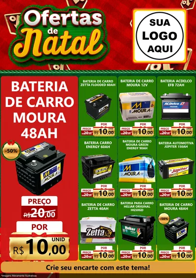 Modelo de Encarte para Encarte A4 Vertical com o tema Ofertas de Natal para Baterias Elétricas