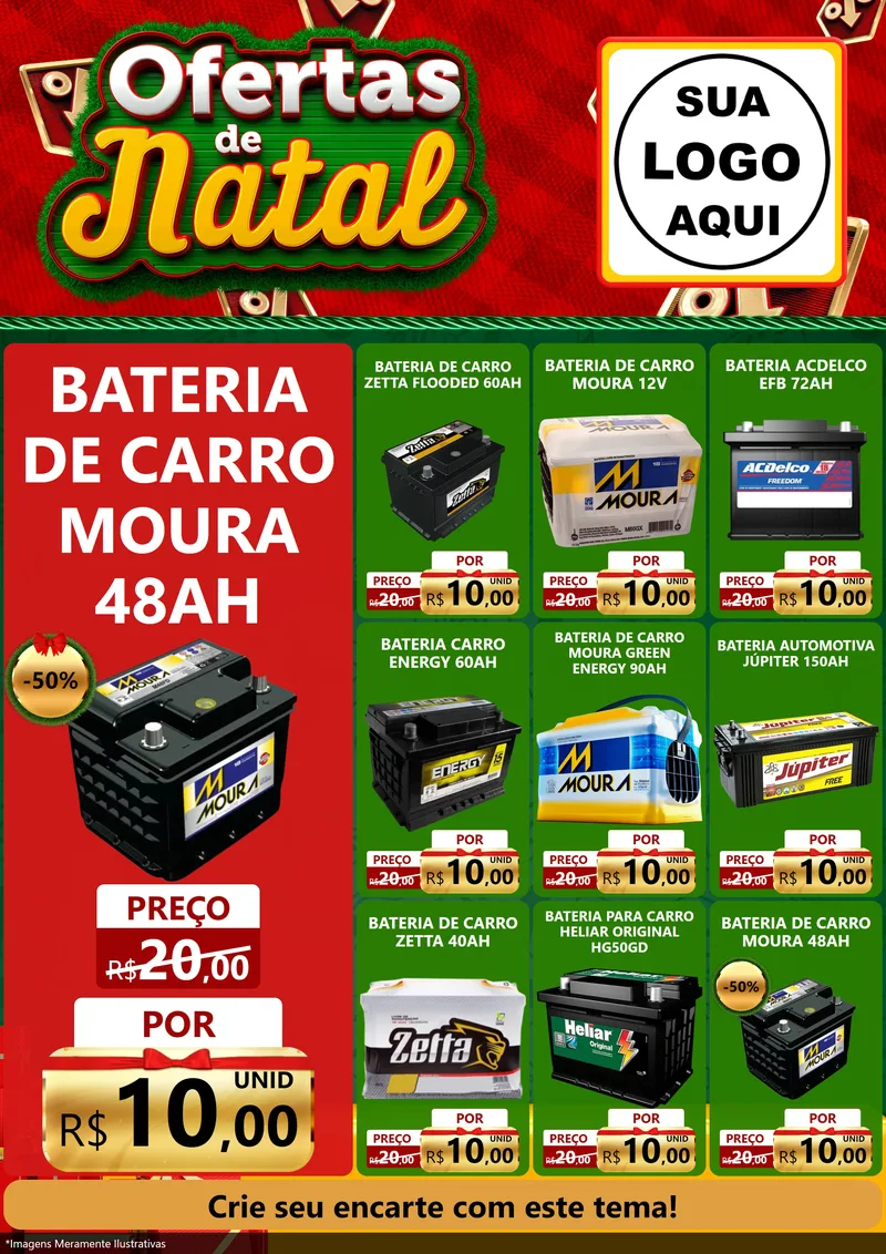 Modelo de Encarte para Encarte A4 Vertical com o tema Ofertas de Natal para Baterias Elétricas