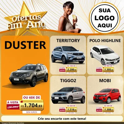 Modelo de Rede Social para Feed Facebook com o tema Ofertas Fim de Ano para Concessionaria de Carros