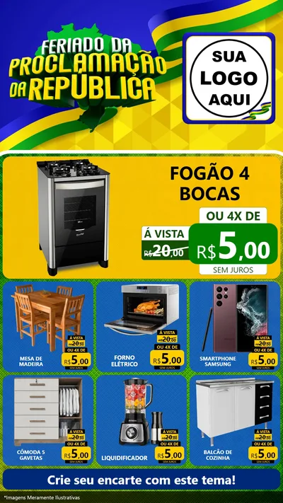 Modelo de Rede Social para Stories com o tema Feriado da Proclamação da República para Móveis e Eletro