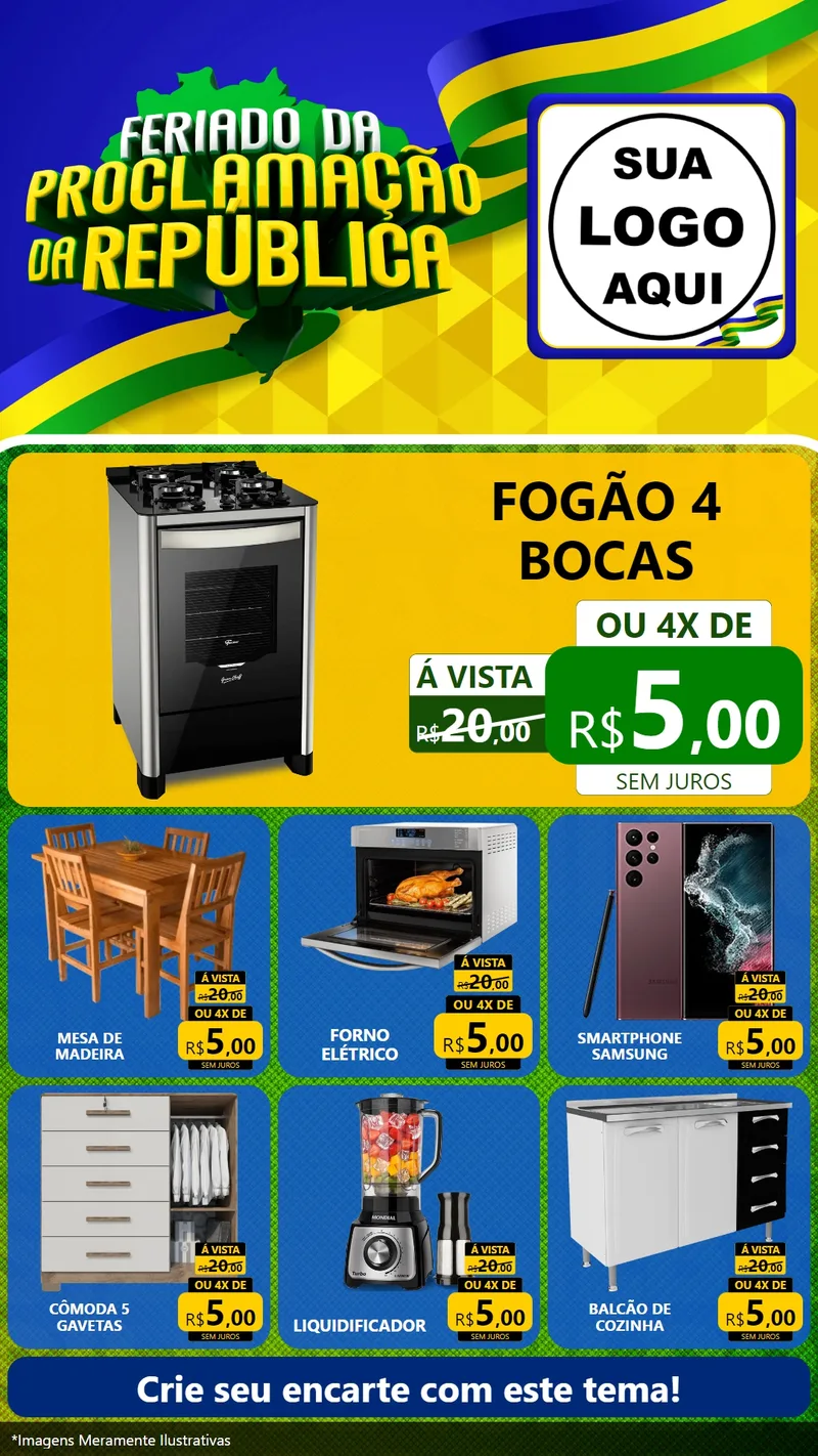 Modelo de Rede Social para Stories com o tema Feriado da Proclamação da República para Móveis e Eletro