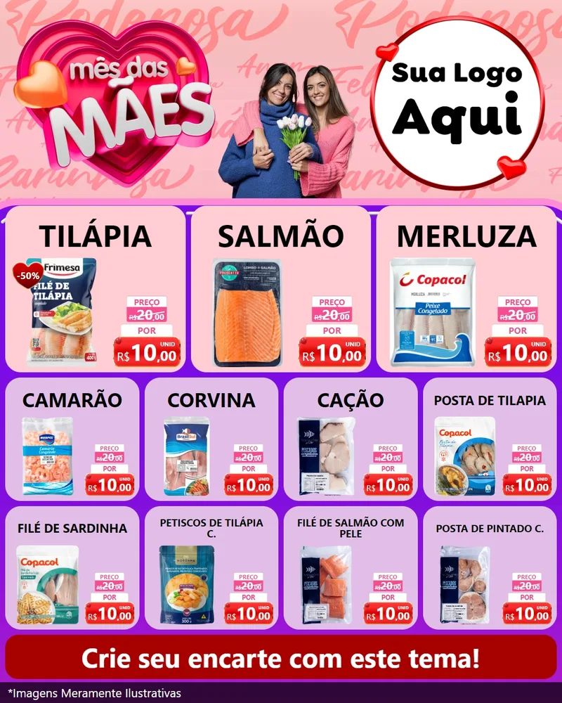 Modelo de Rede Social para Feed Instagram com o tema Mês Das Mães para Peixaria