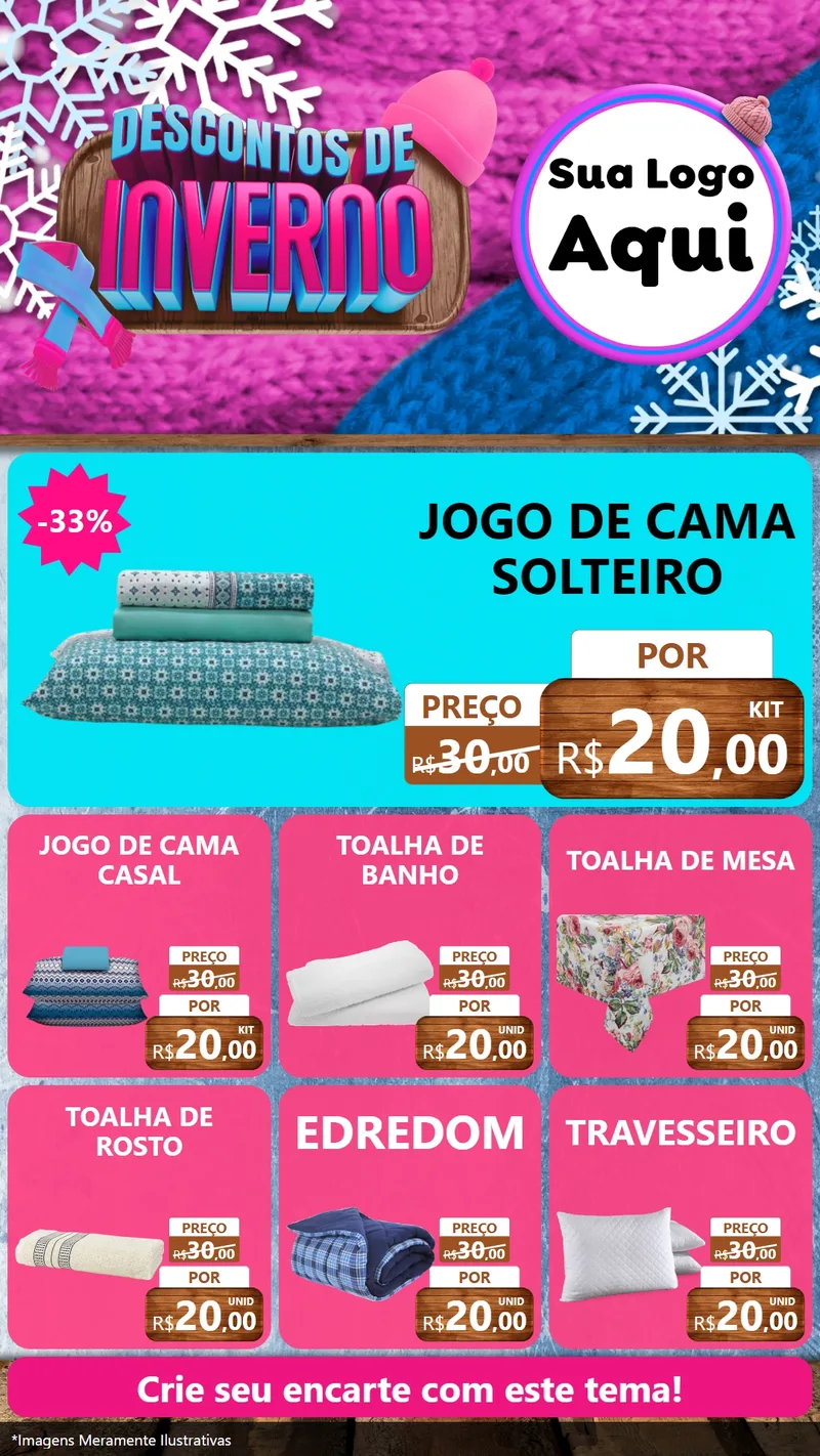 Modelo de Rede Social para Stories com o tema Descontos de Inverno para Cama, Mesa e Banho