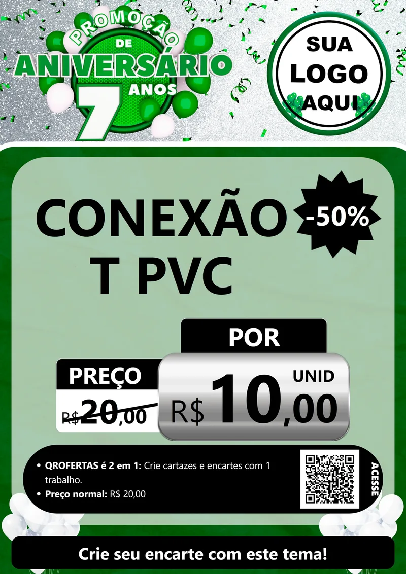Modelo de Cartaz para Cartaz A4 Vertical com o tema Promoção de Aniversário - 7 Anos para Tubos e conexões