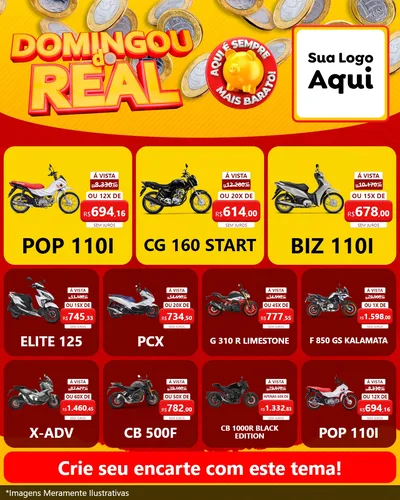 Modelo de Rede Social para Feed Instagram com o tema Domingou do Real para Concessionaria de Motos