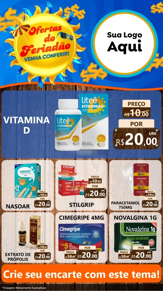 Modelo de Rede Social para Stories com o tema Ofertas do Feriadão para Farmácia