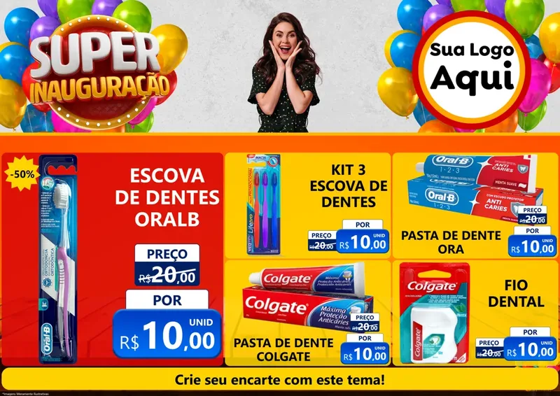Modelo de Encarte para Encarte A4 Horizontal com o tema Super Inauguração para Higiene Pessoal
