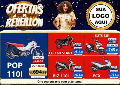 Modelo de Encarte para Encarte A4 Horizontal com o tema Ofertas de Réveillon para Concessionaria de Motos